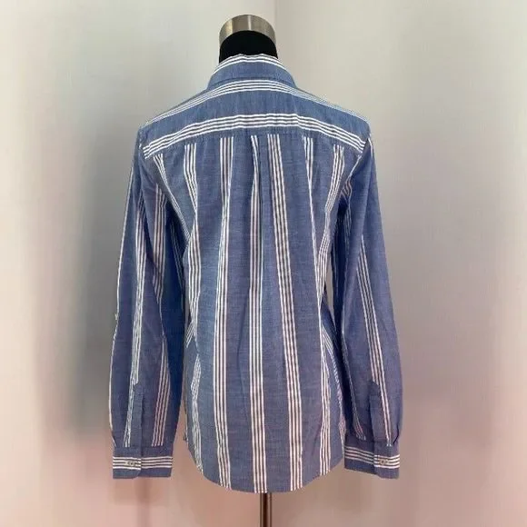 Talbots Button Down Shirt Women's 8 Blue White Striped Career Work Uniform Job - Picture 3 of 5